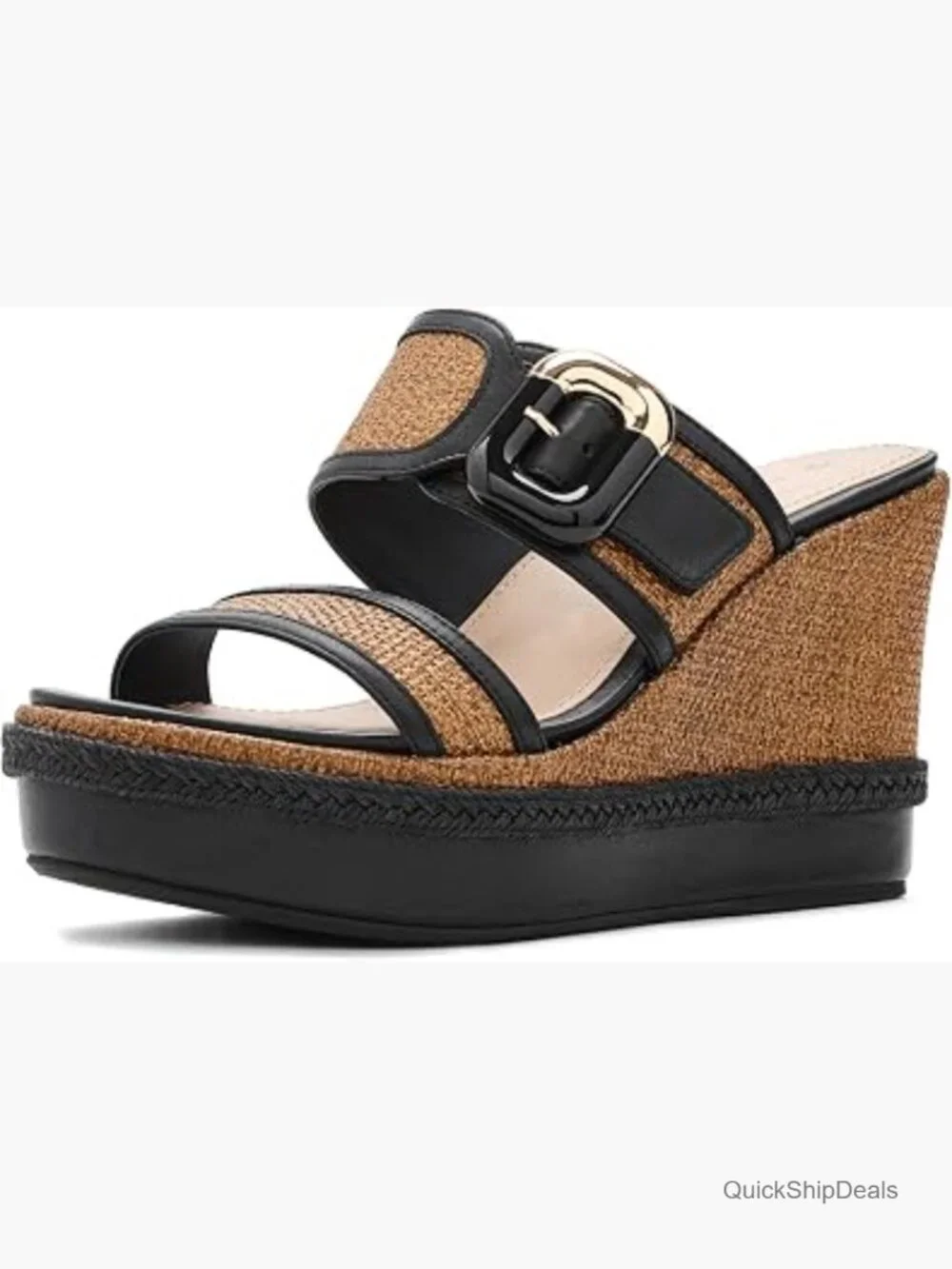 Nappa Leather or Italian Sheepskin Raffia Wedge Sandals
